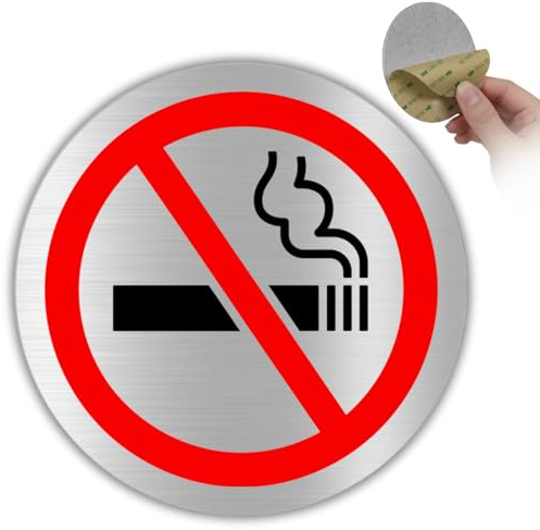 LEIASA | Cartello Vietato Fumare - Ø 10 cm - Alluminio - Area Non Fumatori | Adesivo Divieto Sigarette, Targhetta Anti Tabacco, Pittogramma Sigaretta Spenta, Segnale Spazio Senza Fumo