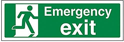 VSafety - Señal de salida de emergencia (300 mm x 100 mm, plástico rígido, 1 mm)