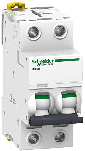 Schneider Electric A9F74263 IC60N Disjoncteur, Acti9, 2P, 63A, courbe C, 50/60 Hz, blanc