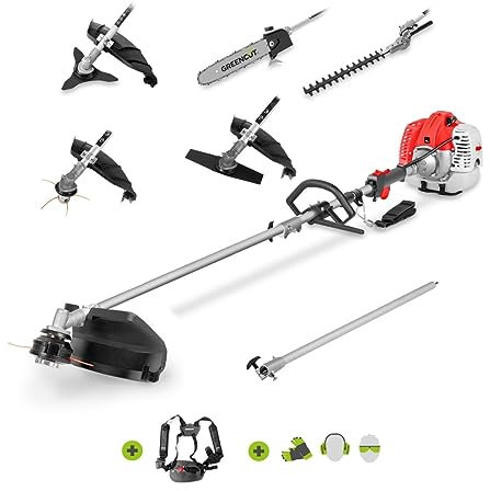 GREENCUT GM650X-6 - Herramienta Multifunción de Gasolina 65cc 4,9cv, 6 en 1 con Accesorios Intercambiables, Función Desbrozadora, Cortasetos y Podadora para Jardín