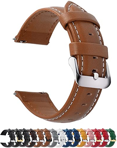 Fullmosa 12 färger Klockarmband 18mm Läderarmband för Smartwatch | Vintage-reservarmband med snabbspänne och spänne i rostfritt stål, ersättningsarmband för män och kvinnor