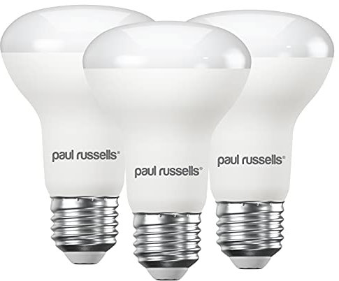 paul russells E27 Spotlight 8.5W LED Reflector R63 Light Edison Screw, 60W Equivalent Bulb, 806 Lumen, 6500K Daylight, Frosted 120° Beam Angle ES Energy Saving Lightbulbs, 3 Pack