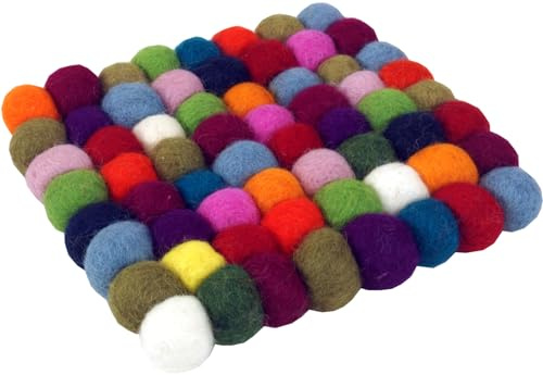 Filzuntersetzer aus 100% Wolle, quadratisch 15x15 cm, handgefertigt, bunt | Handgefertigte Filzkugeln, schmutz- und wasserabweisend, leicht zu reinigen, einzigartig durch manuelle Fertigung.