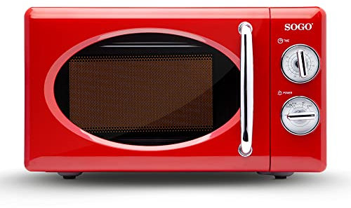 SOGO HOR-SS-890 Micro-ondes de style rétro vintage avec capacité de 20 litres, 5 puissances, 700 watts, couleur rouge