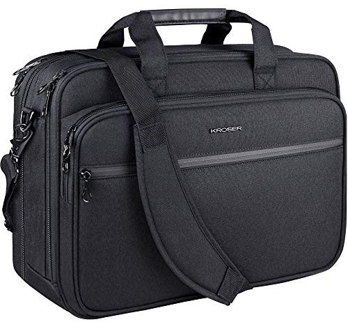 KROSER 18 Laptop Aktentasche Passt bis zu 17,3 Erweiterbare wasserdichte Umhängetasche Computer Tasche mit RFID-Taschen für Reisen/Business/Schule/Männer/Frauen-Schwarz MEHRWEG