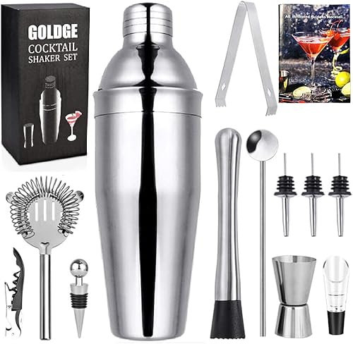 GOLDGE 12 Stück Cocktail Set Cocktail Shaker Cocktail Mixer Geschenk Set Bar Zubehör 750 ML Cocktailshaker Edelstahl für Zuhause Bar