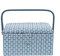 Korbond Cesta de costura mediana con diseño de helecho azul, 14,5 x 19 x 26 cm