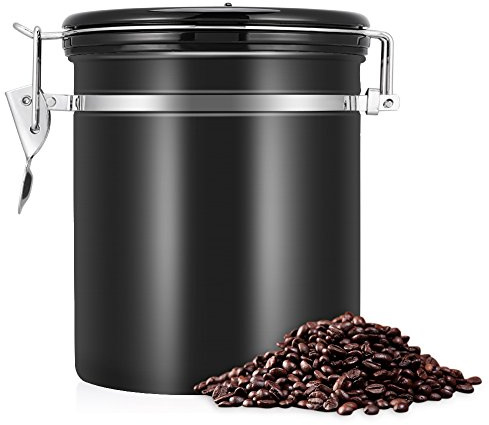1.5L Capacity 304 Stainless Steel Vacuum Airtight Coffee Container Storage Canister Can Coffee Beans Jar for Kitchen Storage(Black)