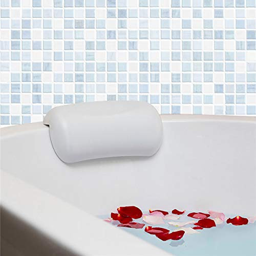 Cuscino Vasca con 2 Antiscivolo Ventose, Bath Pillow Spa Bathtub Pillow, Poggiatesta vasca da Bagno Impermeabile, Morbido PU Cuscino per Collo Testa Vasca Bagno (Bianco)