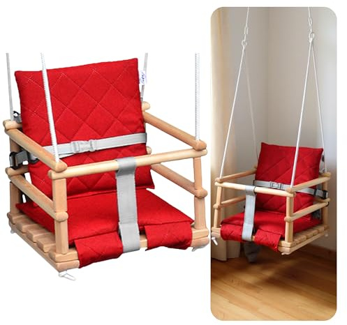 Balançoire en bois pour bébé - Balançoire en bois - Siège bébé à suspendre - Ceinture de sécurité 2 en 1 - Pour jardin, intérieur et extérieur (gris et graphite)