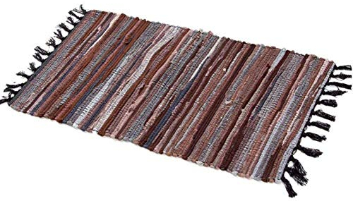 HomDSim 24 x 26 Cotton Handmade Reversible Chindi Rag Rugs,Multi Color Hand Woven Striped Area Bath Rug Mat Carpet with Tassels Machine Washable,for Laundry Room Kitchen Livingroom Hallway Entryway