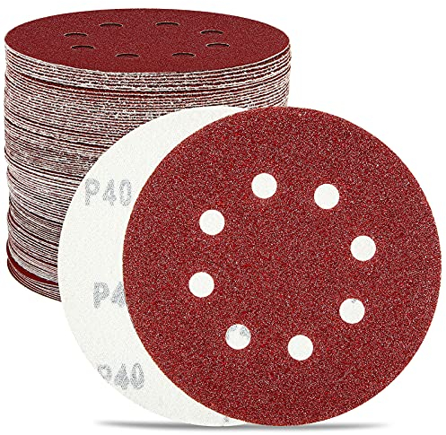 HYCHIKA Schleifpapier 125mm Klett, 100 Stück Mit Körnung 40/60/80/100/120/150/180/240/320/400, 8 Loch Schleifscheiben 125mm Klett für Exzenterschleifer