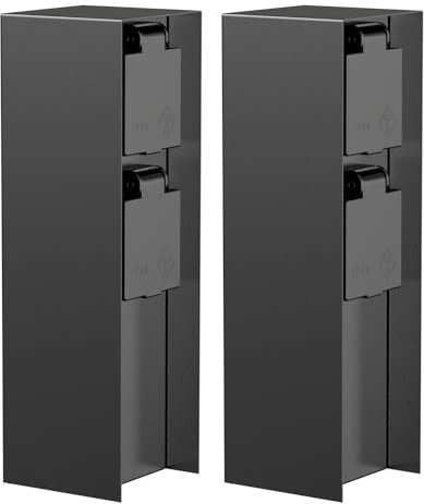 ledscom.de 2 pz. presa da giardino a colonna POMI per esterni, IP44, 2 vie, acciaio inox, nero, quadrato, 23 cm