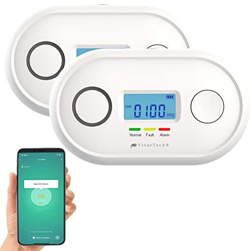 VisorTech Kohlenmonoxid-Detektor: 2er-Set WLAN-Kohlenmonoxid-Melder, LCD-Display, App, 85 dB (Kohlenmonoxid-Warner App, mart Life Warnmelder, Rauchmelder)