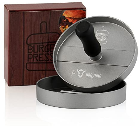 BBQ-TORO Molde para Hamburguesas de Aluminio | Ø 11,8 cm | Color Gris | Prensa de Carne | Moldeador de Hamburguesas con Revestimiento Antiadherente | para Barbacoa, Parrilla y Cocina
