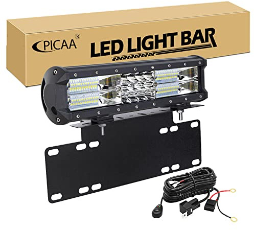 PICAA 12 Zoll 180W LED Lightbar mit Kennzeichenhalterung 12V Kabelbaum Kit, 3 Rows LED-Lichtleiste Arbeitsscheinwerfer Spot Flood für Auto Offroad 4x4 LKW Traktor, 6000K Weiß Wasserdicht