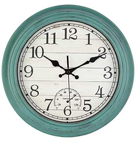 Topkey Wanduhr, geräuschlos, antikes Finish, 30,5 cm, Retro, nicht tickend, dekorativ, für Schlafzimmer, Büro, Grün