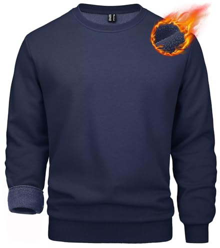 MAGCOMSEN Pullover Herren Warm Winter Gefütterte Sweatshirts Fleece Sweater | Rundhals Pulli, Ohne Kapuze, Hochwertiger Fleece-Futter,Warm Weich, Langarm Für Winter Herbst Arbeit&Outdoor Sport&Freizeit