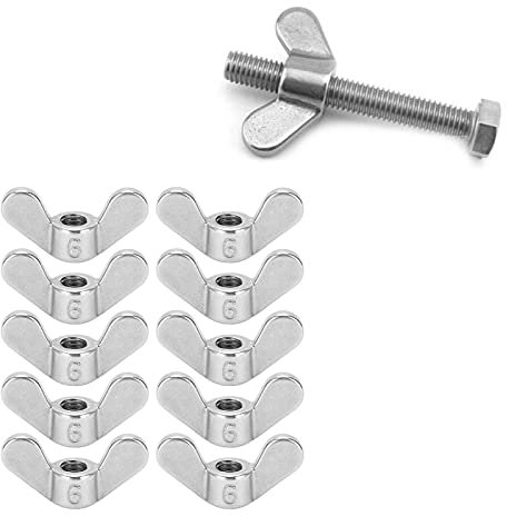 Dadi Ad Alette M6, 10 Pezzi Assortimento di Dadi Ad Alette a Farfalla M6 Kit di Elementi di Fissaggio in Acciaio Inossidabile 304 Parti Dado a Farfalla
