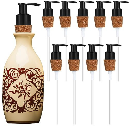 Tioncy 10 dispenser di sapone con tappo in sughero, facile da premere, dispenser di sapone per bottiglie, barattoli di sapone fai da te (nero)