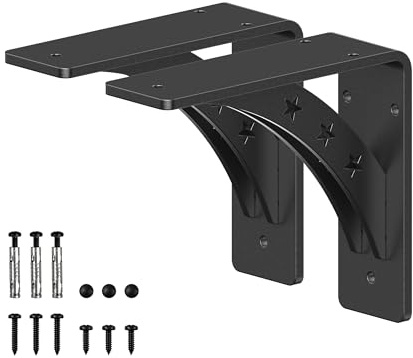 PICESA Heavy Duty Shelf Brackets，max Load 900 LBS,Premium Alloy Metal Mantel Brackets , (Set of 2) Fireplace Mantel Brackets - Countertop Support Brackets (Matte Black, 6 inch x 5 inch)