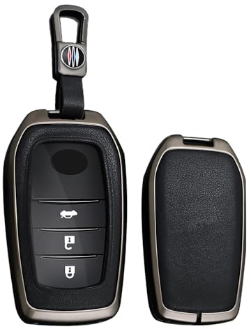 TECART Leder Autoschlüssel Hülle Passt für Toyota Camry CHR RAV4 Auris Yaris Prius Aygo Corolla Land Cruiser 200 Prado Crown Tragbar Schutzhülle Schlüssel Zubehör 3 Taste A Schwarz Schwarz