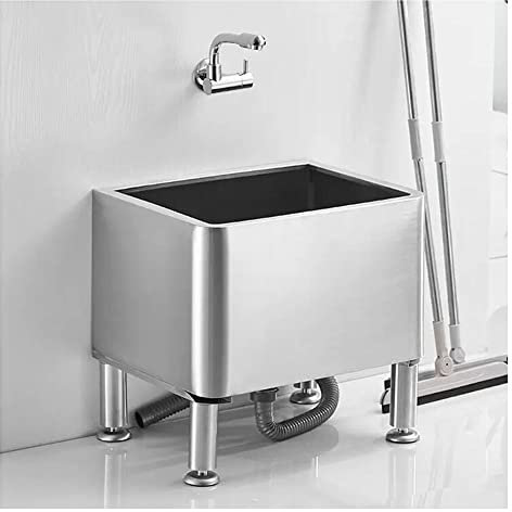 OQHAIR Lavandino per Lavapavimenti in Acciaio Inossidabile, Lavabo per Lavapavimenti Commerciale Mobile, Lavandino per Lavanderia, con Supporto Regolabile, per Cantina/Garage/Negozio/Scuo