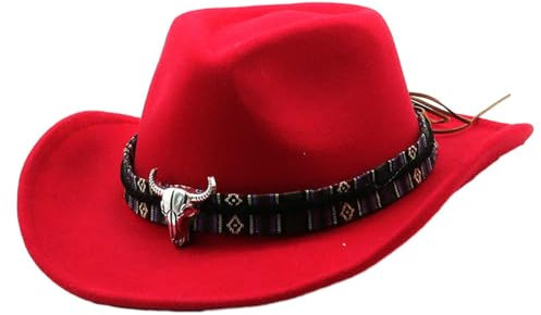 Cowboyhut für Herren, Outdoor-Hut, breite Krempe, langlebig, warm, Cowgirl-Hut, Sonnenhut für Shopping, Reisen, Bühnenauftritt, Wandern, Rot