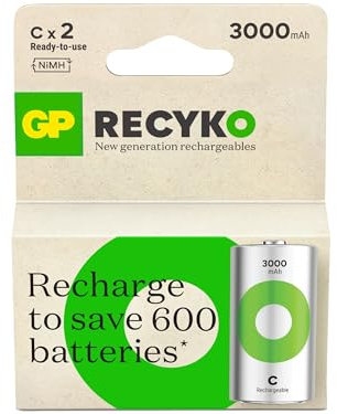 GP Batteries ReCyko 3000 C Ni-Mh Battery 1.2 Volt Pack of 2