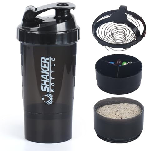 XTKS shaker proteine, shaker palestra con Miscelatore, Protein Shaker Bottle 500ml ，Portatile e Senza BPA, （Nero）