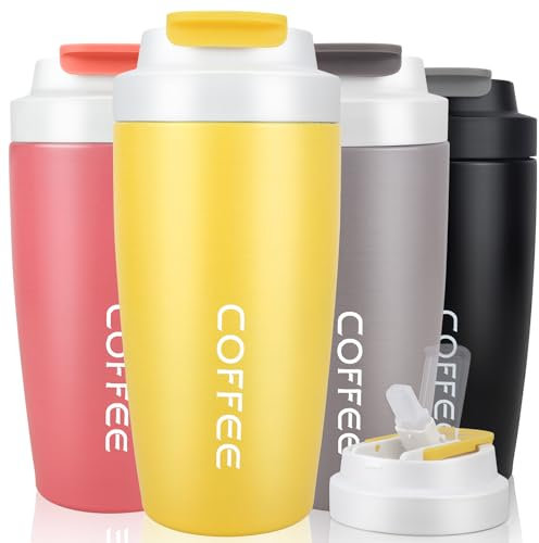BOCHION Travel Mug with Straw, 500ml Insulated Coffee Cup with Leakproof Lid and Straw, Double Wall Vacuum Stainless Steel for Hot and Cold Drinks, Reusable Thermal Tumbler for Coffee, Tea, and Water