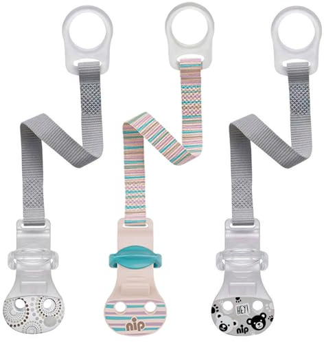 nip Set di 3 anelli per ciuccio con anello, unisex, colore grigio, made in Germany, chiusura comoda per tutti i ciucci con e senza anello, anello di fissaggio in silicone flessibile