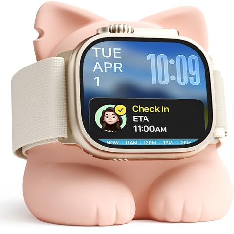 ELETIUO Watch Charger Stand Compatible with Apple Watch Series 49/46/45/44/42/41/40/38mm iWatch Ultra2/Ultra/10/9/8/SE2/7/6/SE/5/4/3/2/1,Silicone Charging Dock Organizer Supports Night Stand Mode,Pink