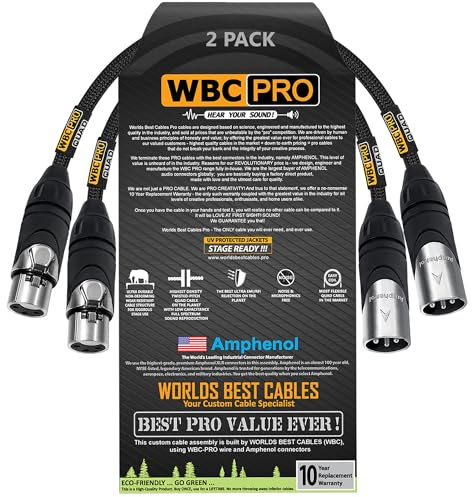 WORLDS BEST CABLES 2 Units - 0.25 Meter - WBC-PRO-QUAD Ultra-Silent Ultra-Flexible Balanced Star-Quad Cable with Amphenol Male & Female XLR Plugs & Black Tweed Jacket