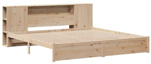 vidaXL Massivholzbett, Bett mit Bücherregal ohne Matratze, Bettgestell mit Lattenrost, Holzbett Doppelbett für Schlafzimmer, 200x200cm Kiefernholz