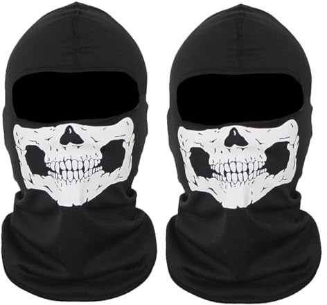 BOBOZHONG Spökmasker, 2 st Balaclava Cosplay Unisex Vuxen Skalle Tryck Balaclava för Cykling, Motorcykel, Snowboard och Utomhussport