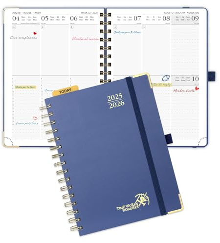 POPRUN Kalender 2025 2026 Buchkalender Ringbuch mit Hardcover, ca. A5 (21,5 x 16 cm), 17-Monate-Terminplaner (Aug.2025-Dez.2026), Wochenplaner 2025 2026 mit Plastiklineal - Marineblau