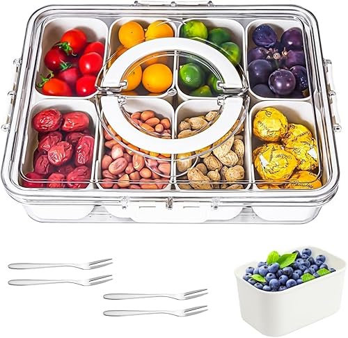 EAEVKPI Boite Rangement Cuisine, Assiette à Collation Avec 8 Compartiments, Avec Un Couvercle 21 x 14 x 6.5 cm, Pour Bonbons, Légumes, Biscuits, Noix, Fruits (1 Pack-8 Compartment)