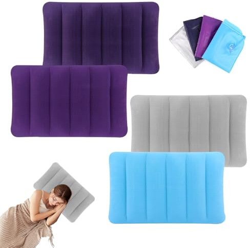 Casenly Uppblåsbar kudde, 4 stycken uppblåsbara kuddar, velour, kuddar, strandkuddar, campingkuddar, uppblåsbara, ultralätta resekuddar, uppblåsbara, komprimerbara för resor, camping, utomhus, strand
