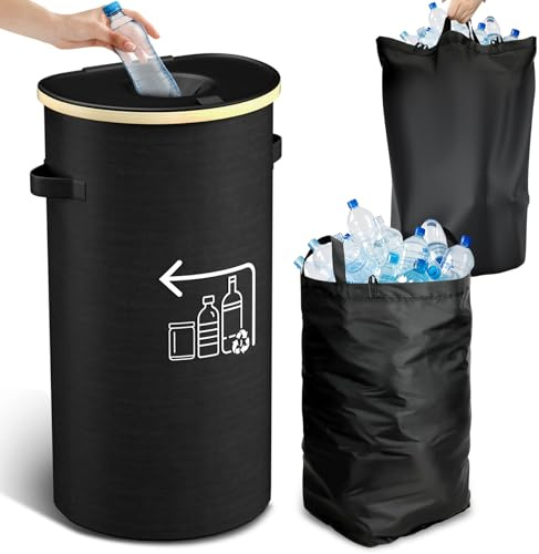 routee 100 lit Lagerflaschensammelbehälter 100L, mit Deckel und 2 Handtaschen, großer leerer Flaschensammelbehälter, klappbar und wasserdicht, mit Griff, für die Sammlung und Lagerung leerer Flaschen