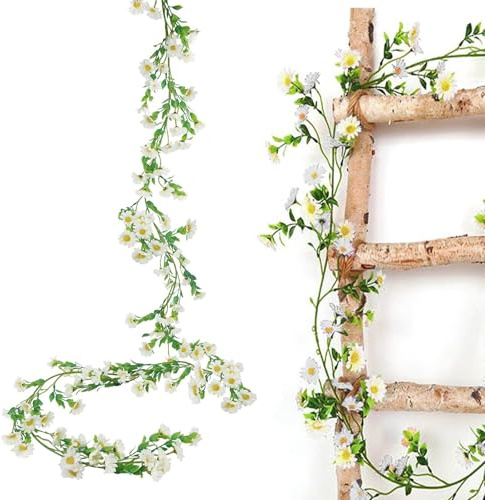 XoeLLe Guirnaldas de Vid de Margarita, Guirnalda de Flores Artificiales Margarita, 2,1m Plantas de Flores Falsas Guirnalda Colgante para Decoración Jardín Boda Balcón Exterior Interior Casa (Blanco)