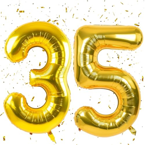 Golden Luftballon 35,Zahlen Luftballons Golden,40 Zoll Folienballon 3&5,Golden Zahlenballon 35 Helium Ballon Luftballon 35 Geburtstag für 35h 53th Geburtstagsdeko Mädchen Junge ﻿