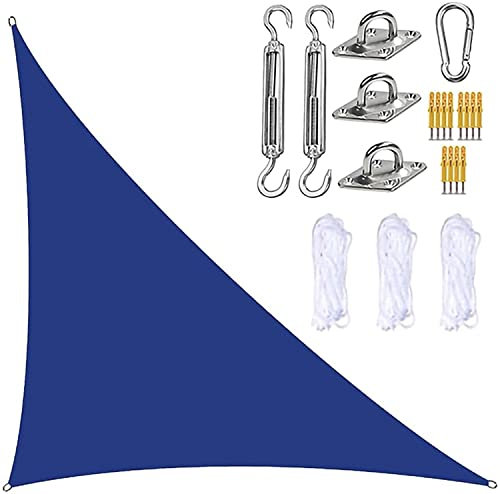 ROUYA Voile d'ombrage Voile D'ombrage Triangulaire 4 X 4 X 5,7 M avec Kit De Fixation, Voile D'ombrage De Jardin À Angle Droit for Terrasse De Jardin Extérieur(Blue,4x4x5.7m)