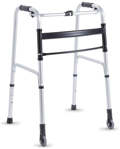 REMEDIA ONE Deambulatore per Anziani Pieghevole, 2 Ruote Fisse e Puntali | Girello per Anziani e Disabili, Alluminio Anodizzato, 2 Puntali Antiscivolo, Ruote 7 cm, Interni ed Esterni
