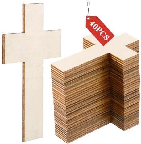 CEWROM Holzkreuz zum Bemalen, 40 Stück Dünne Kreuz Anhängers aus Sperr-Holz, Holz Kreuz Ornamente Perfekte Ausschnite für Handgemachte Graffiti Dekorative Malerei DIY Bastelsets für Familie