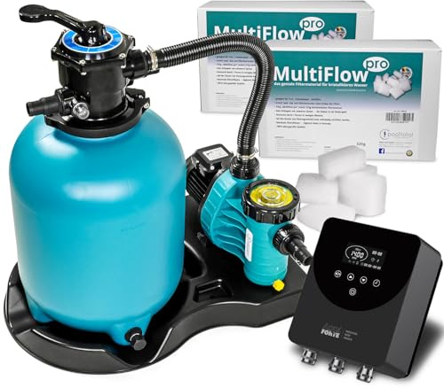 POOL Total Sandfilteranlage Brillant Ø 400 inkl. Vario+ II Frequenzregler - Zeitschaltuhr - Selbstansaugende AquaPlus 8 Filterpumpe - Filterkessel - MultiFlow - 6-Wege Top-Mount Rückspülventil