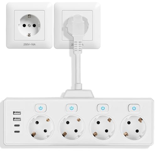 Steckdosenleiste mit USB, Mehrfachsteckdose mit 4 Schuko & 2 USB A & 2 USB C, 8 in 1 Steckdose mit Schalter, Steckdosenleiste 4-Fach für Büro Hause
