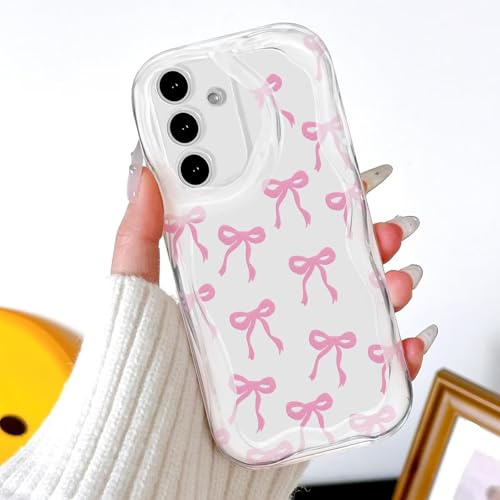 BEENTRYS rosett mönster fodral för Samsung Galaxy A14 4G / A14 5G / A14 LTE telefonfodral,söt klart lockig och vågig ram estetisk flickor kvinnor Transparent TPU mjuk stötsäkert skyddsfodral-Rosa