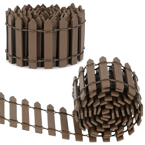 Aolso 2Pack Miniature Garden Kit Wooden Fence Dollhouse DIY, Mini Garden Furniture Gnome Fence, White 90 x 5 cm-Coffee