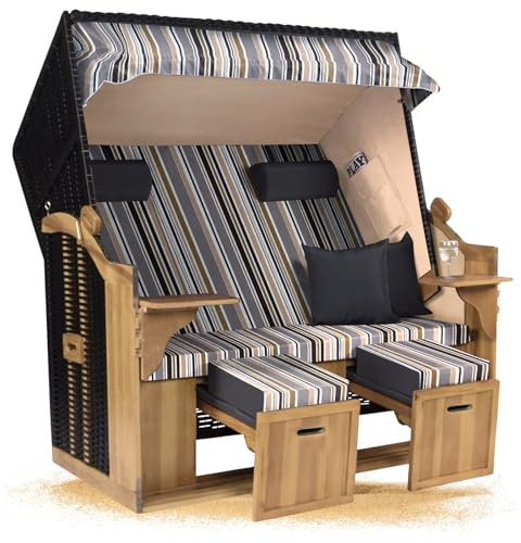 Strandkorb Hanse Ostsee XXL 2,5 Sitzer Volllieger schwarz 150cm breit, ideal für Garten, Terrasse und Balkon